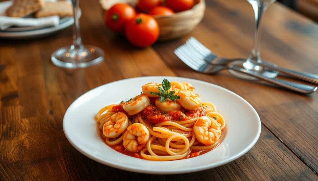 homemade red shrimp pasta