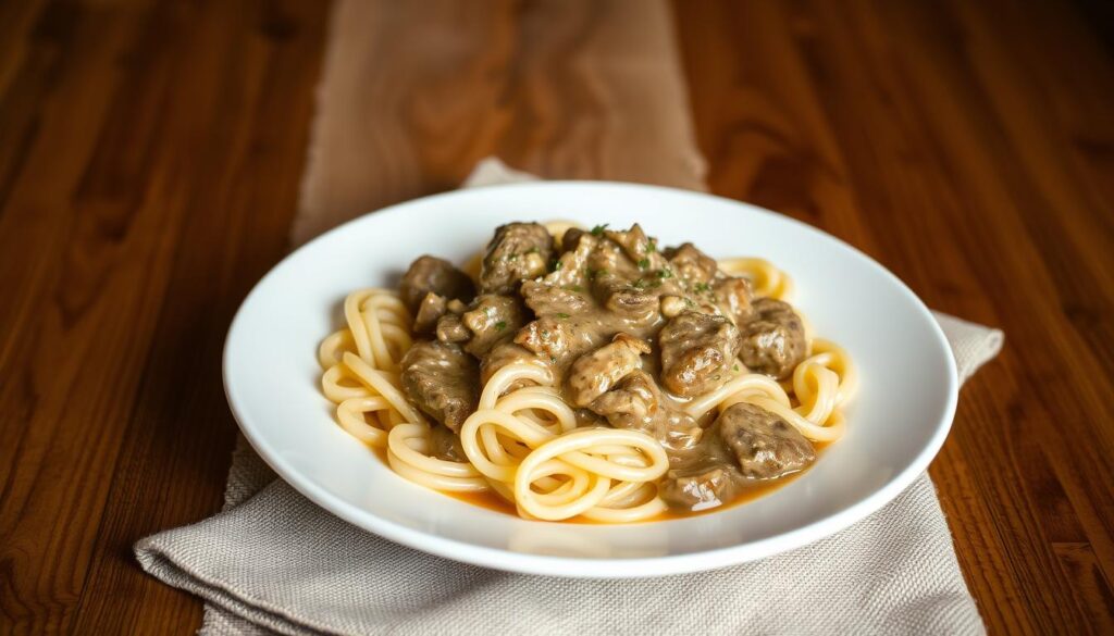 beef stroganoff recipe no mushrooms